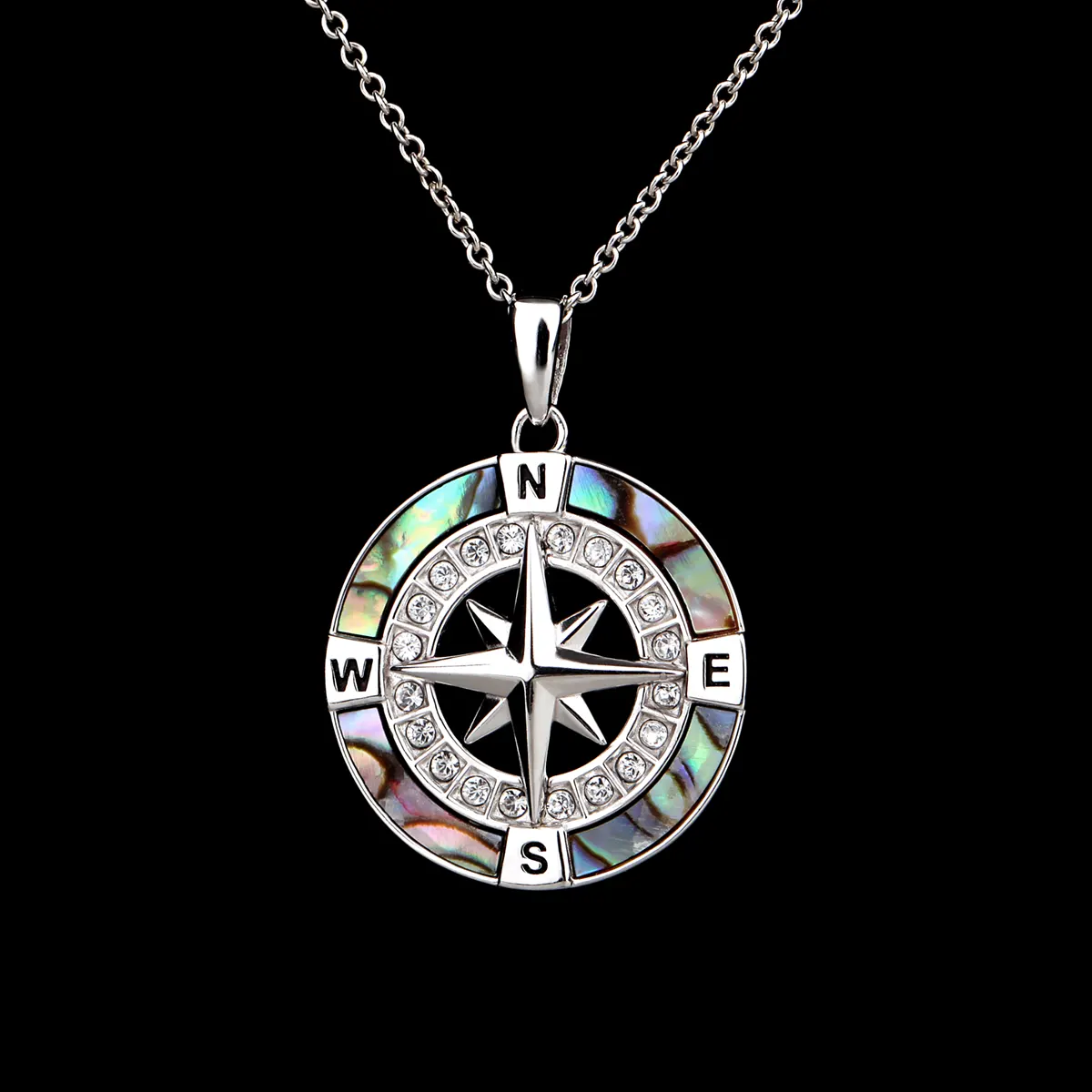 Ocean Compass - Kompass Anhänger aus Irland mit Abalone & Swarovski® Kristallen