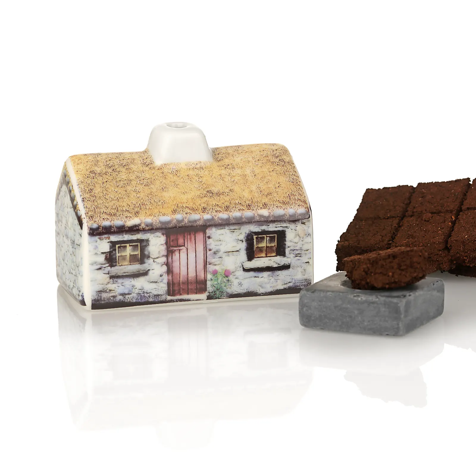 Scottish Highland Croft Torfduft-Set - Cottage aus Keramik mit Steinbrenner und Torfsoden