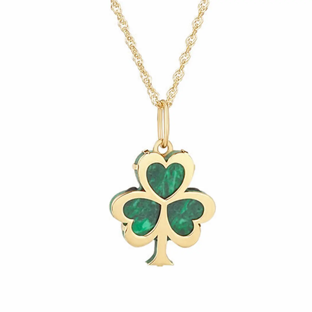 Irish Shamrock - Irische Kleeblatt Kette und Anhänger aus 10K Gold und Malachit Irish Shamrock - Irische Kleeblatt Kette und Anhänger aus 10K Gold und Malachit