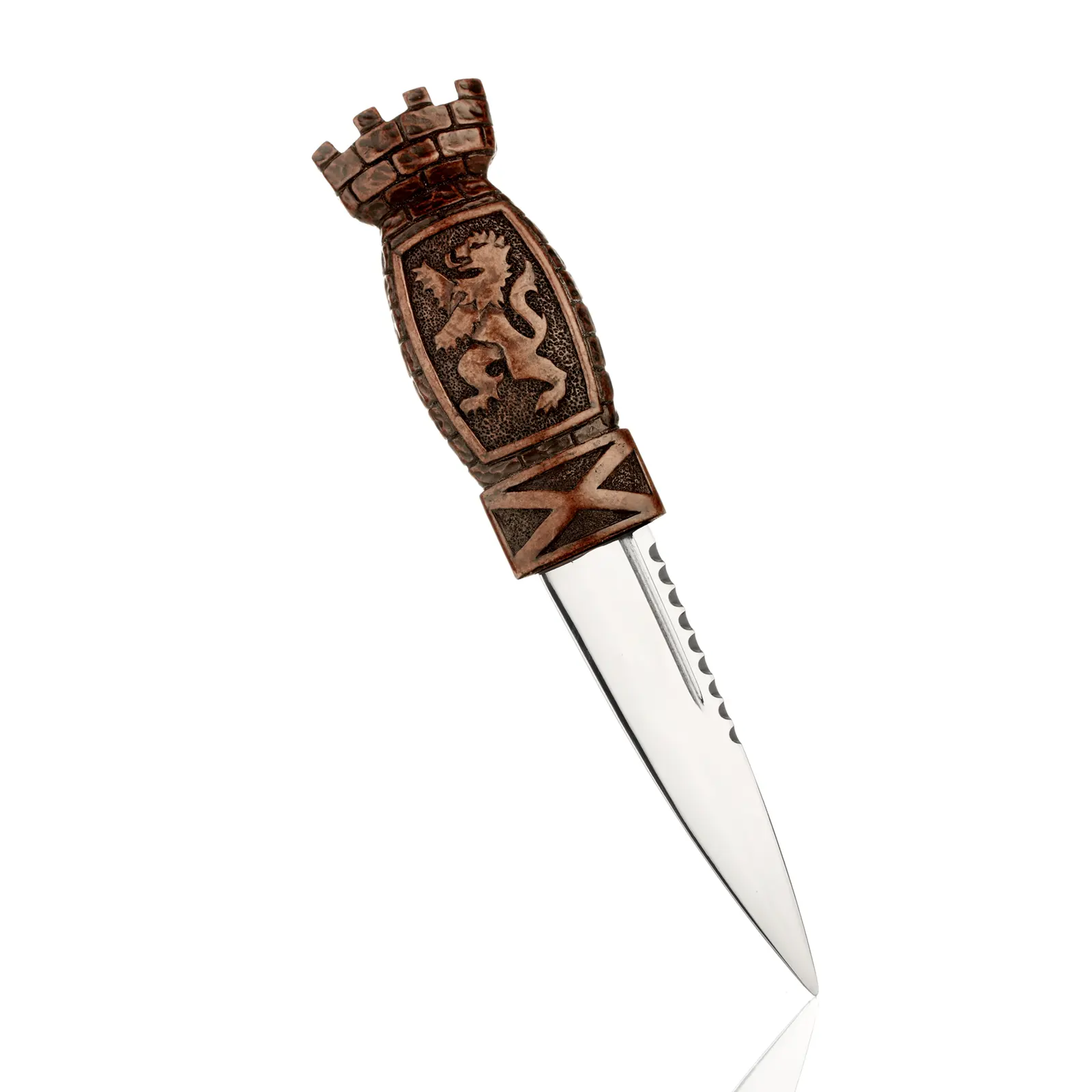 Lion Rampant Sgian Dubh - schottischer Löwe - Edelstahl & Zinn mit Lederscheide