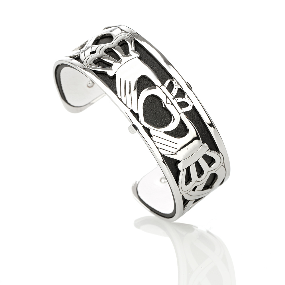 claddagh-amreif-keltisch-irland-007llpLXcr0Yadu4 Claddagh Ring Armreif aus Irland - Metall & Leder in schwarz & weiß