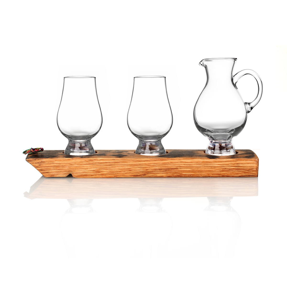 Whisky Fass Tasting Tray / Plinth mit 2 Gencairn Tasting Gläsern und Wasserkrug