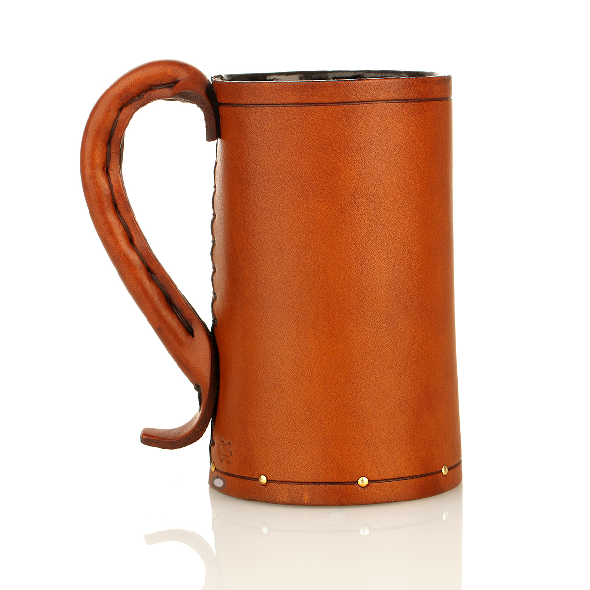 bier-ale-krug-leder-holz-mittelalter-031 Medieval Jack - 1 Pint Mittelalter Leder Bierkrug aus England - braun