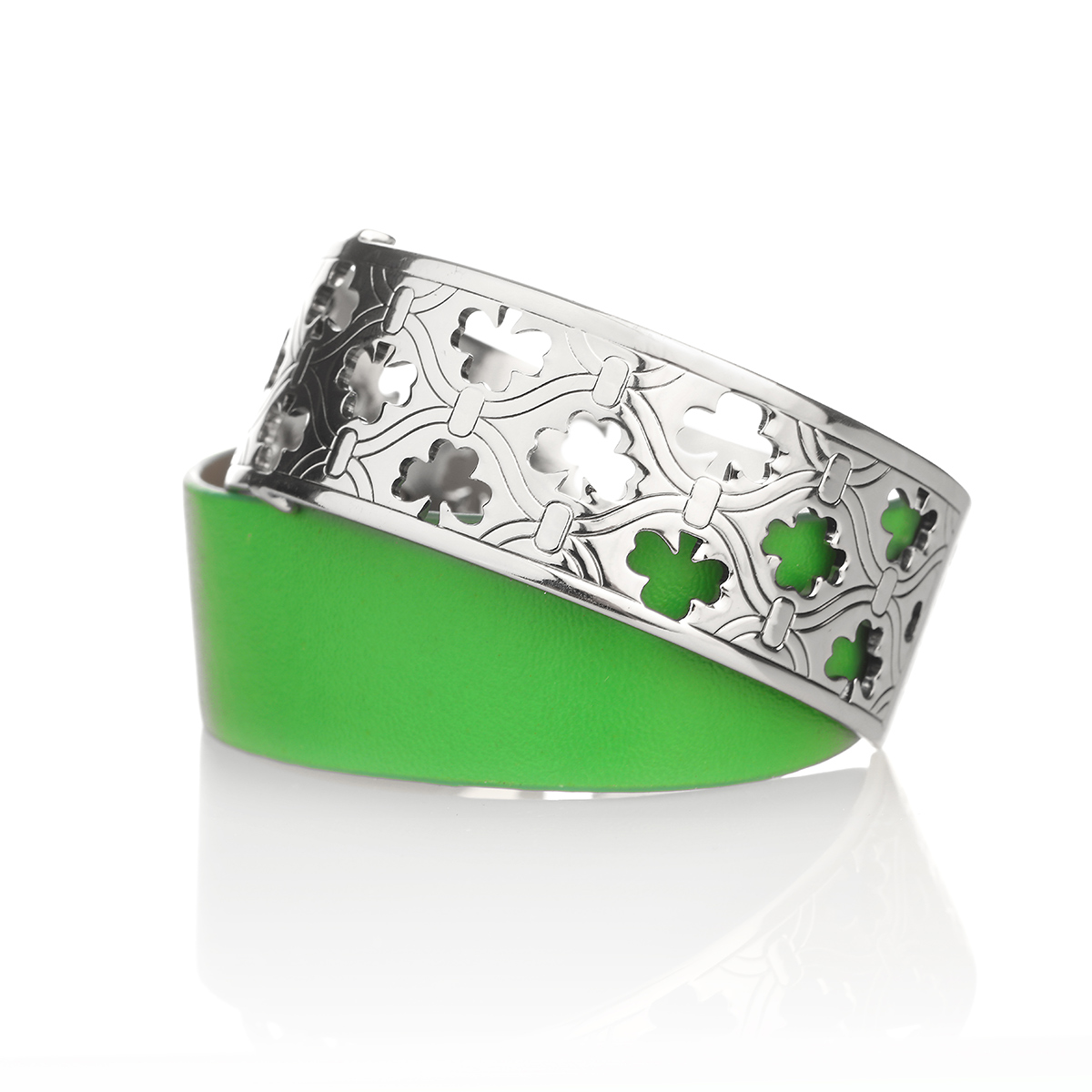 Irish-Shamrock-Kleeblatt-Armreif-Silber-Leder-Irland