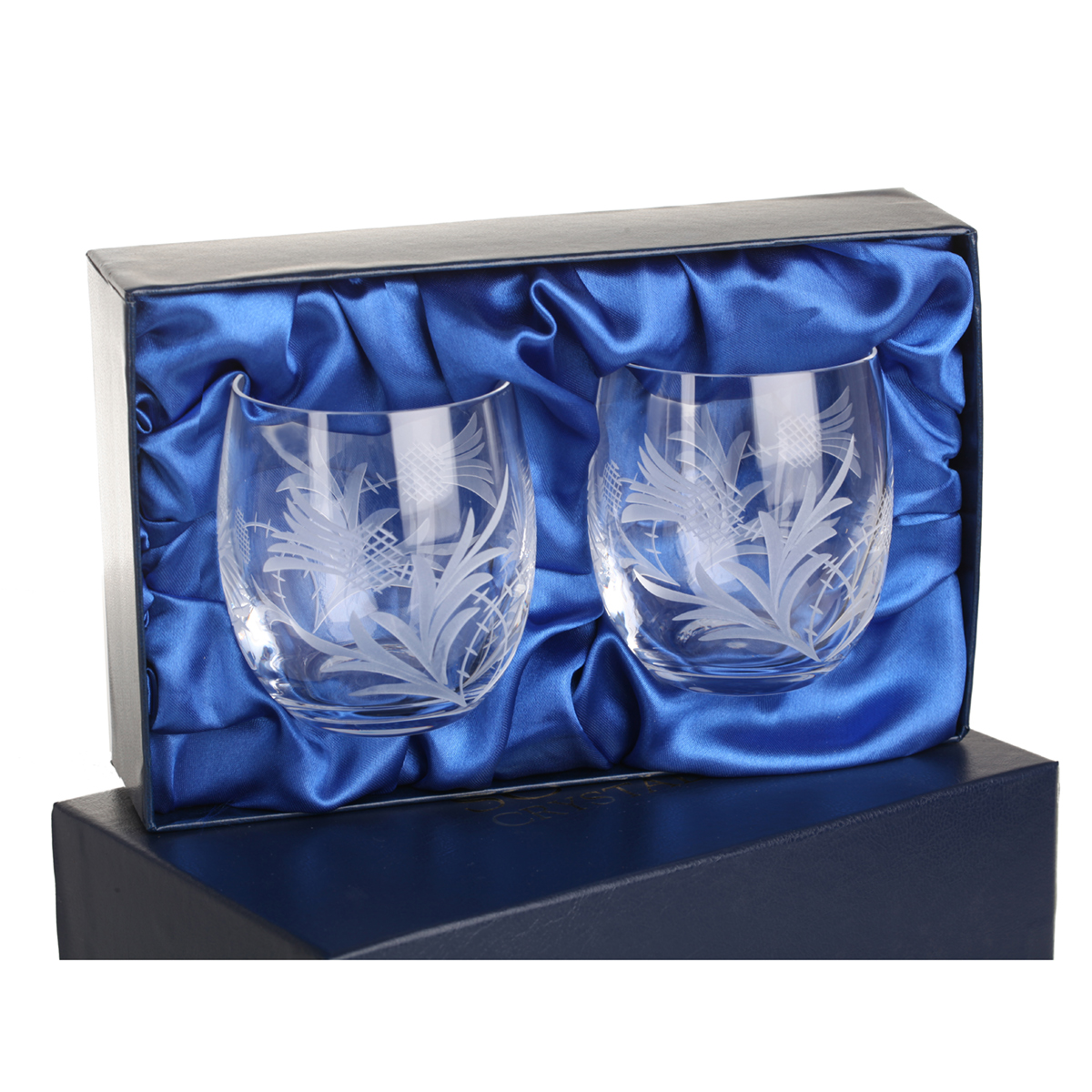 2 x Flower of Scotland Barrel Tumbler - Kristall Whiskyglas mit Distelschliff aus Schottland