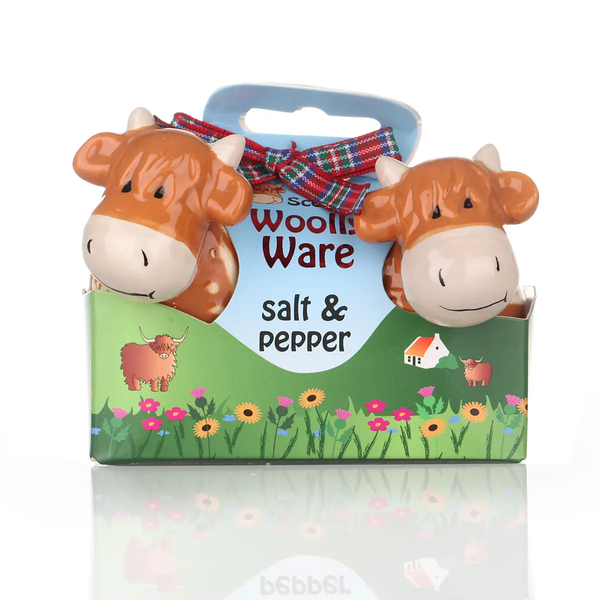 Woolly Ware - Handbemalte Highland Cow Keramik Salz- und Pfefferstreuer