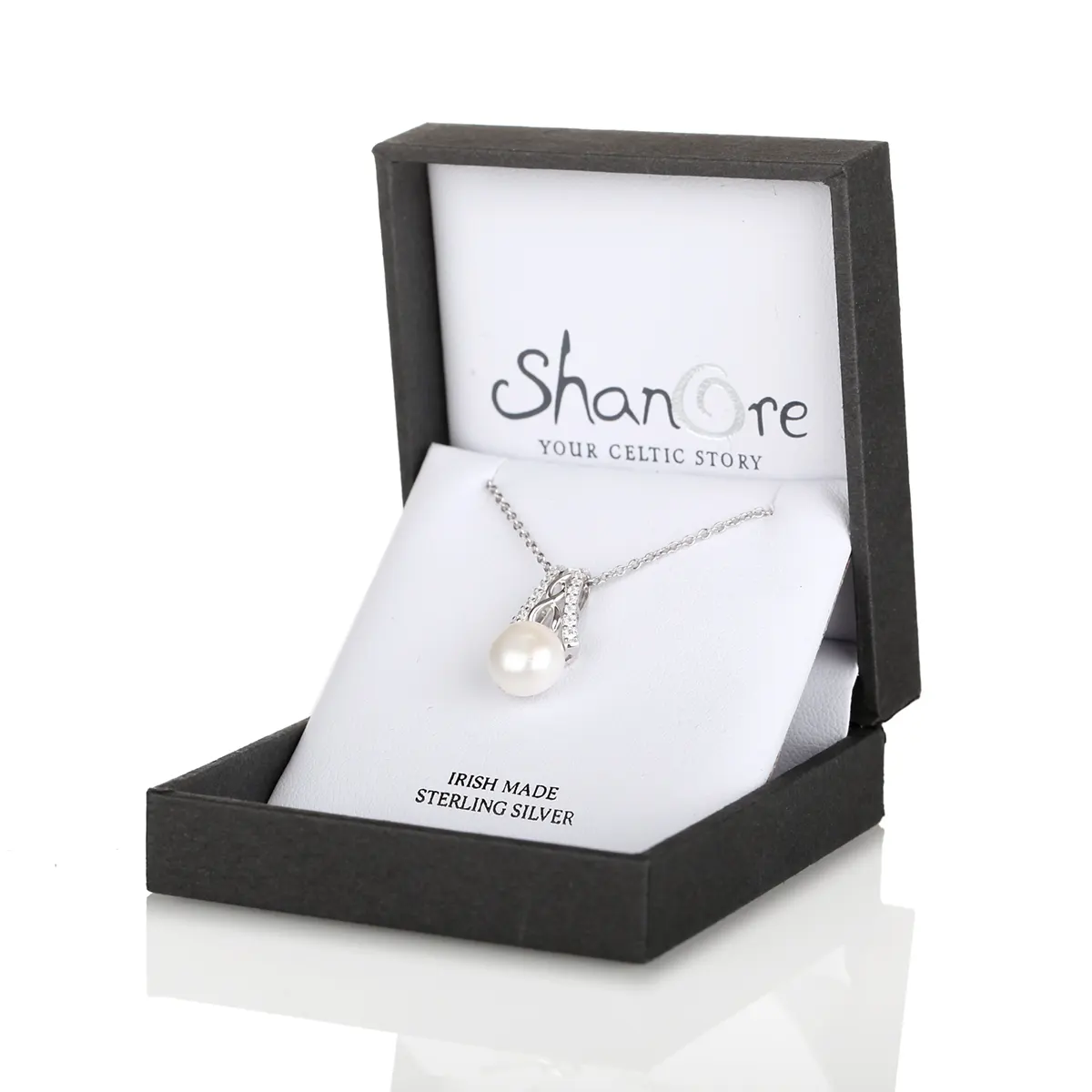 Trinity Pearl - Keltische Kette aus Irland - Sterling Silber mit Kristall & Perle