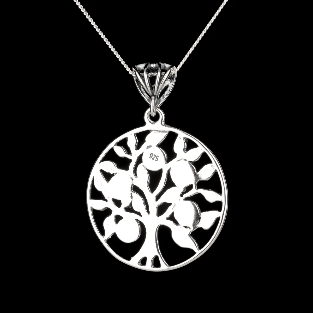 Green Tree Of Life - Irische Lebensbaum Kette aus grünem Bernstein & Sterling Silber