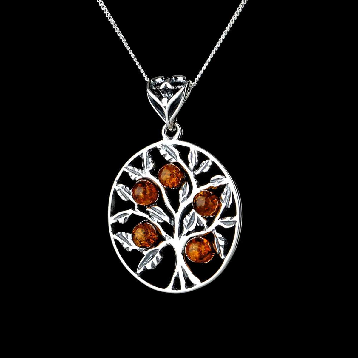 Honey Amber Tree Of Life - Irische Lebensbaum Kette aus honigfarbenem Bernstein & Sterling Silber Honey Amber Tree Of Life - Irische Lebensbaum Kette aus honigfarbenem Bernstein & Sterling Silber
