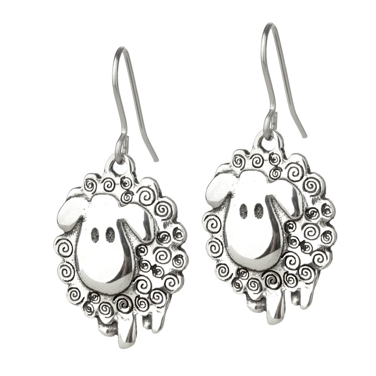 ohrring-keltisch-pewter-zinn-irland-002 Swirly Sheep Ohrhänger - 2 süße Schafe handgefertigt in England