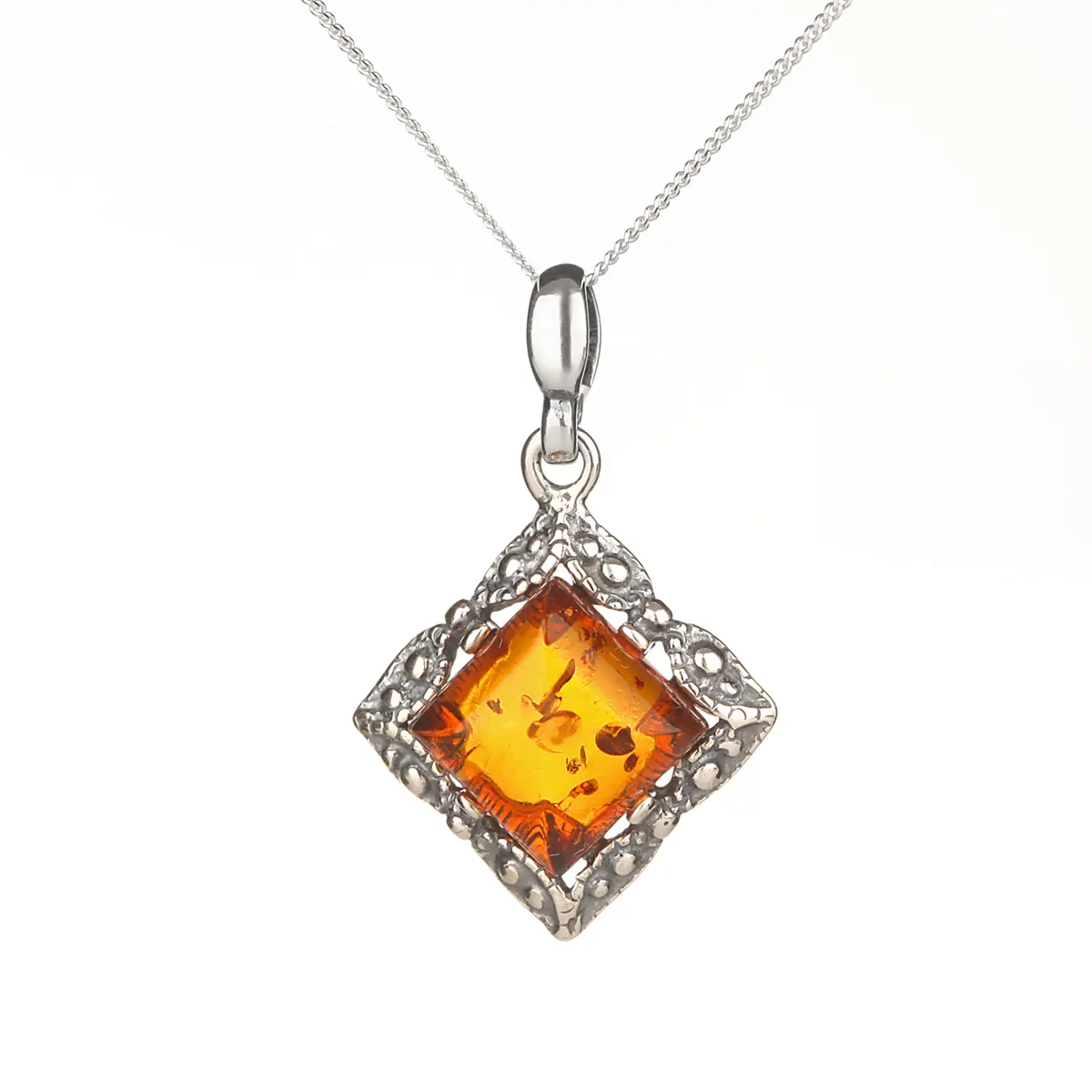 kette-anhaenger-bernstein-amber-gelb-silber-irland-013 Dainty Amber Square - Irischer Anhänger aus honigfarbenem Bernstein & Sterling Silbe