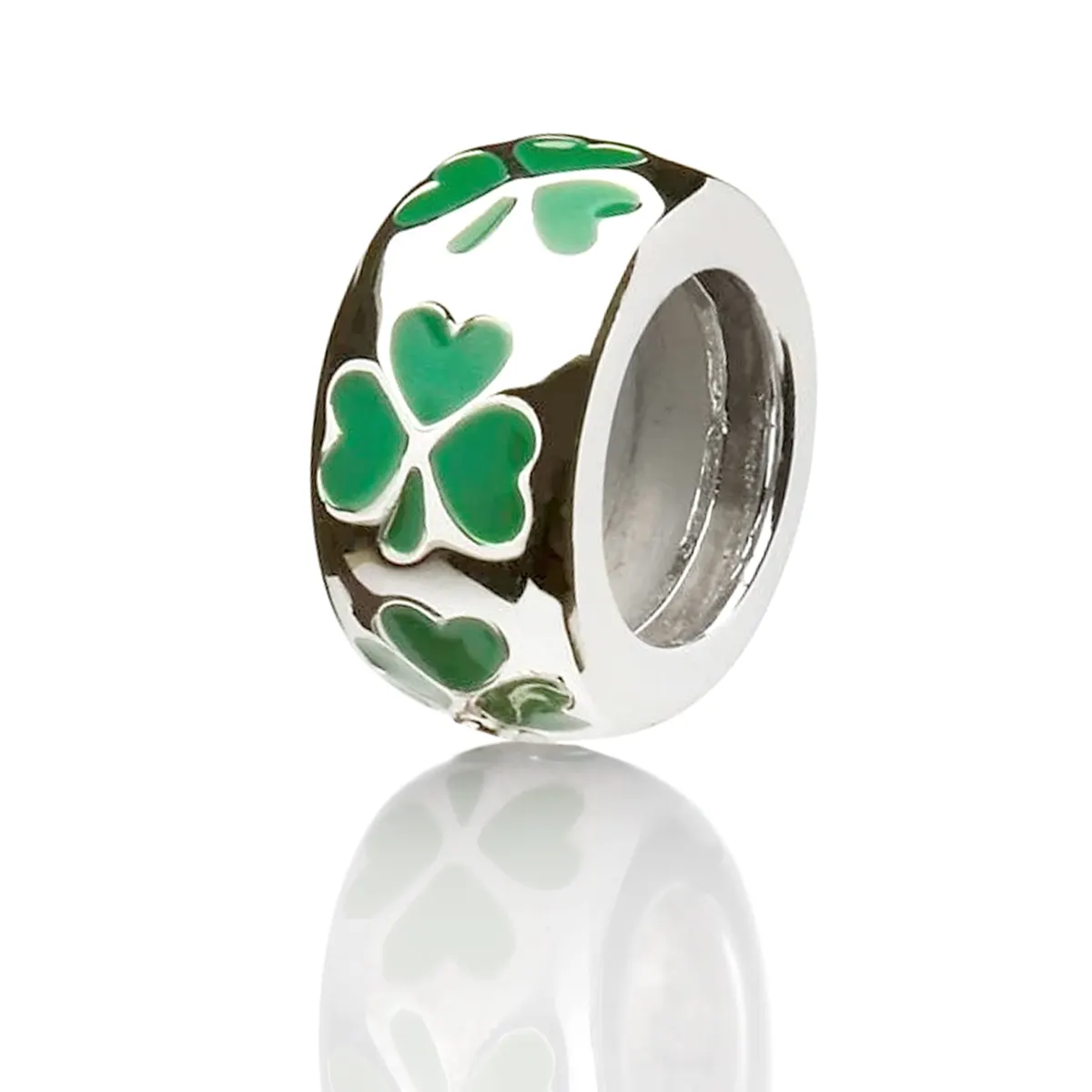 Irish Shamrock Bead aus Irland - Sterling Silber & grüne Emaille