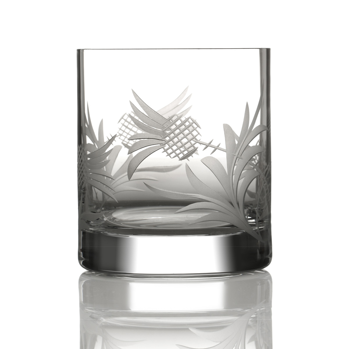 Flower of Scotland - Geschenkset - 4 x Kristall Whisky Glas mit gravierten Disteln