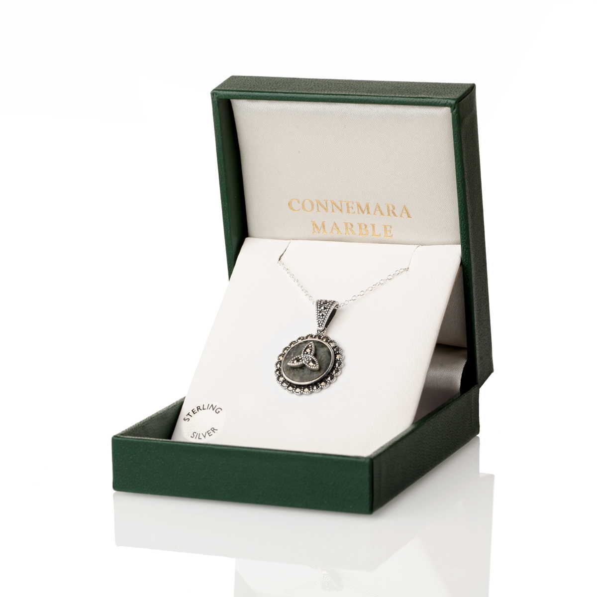kette-anhaenger-trinity-silber-connemara-irland-004 Connemara Trinity Crystal - irische Kette aus Silber mit Marmor und Markasit