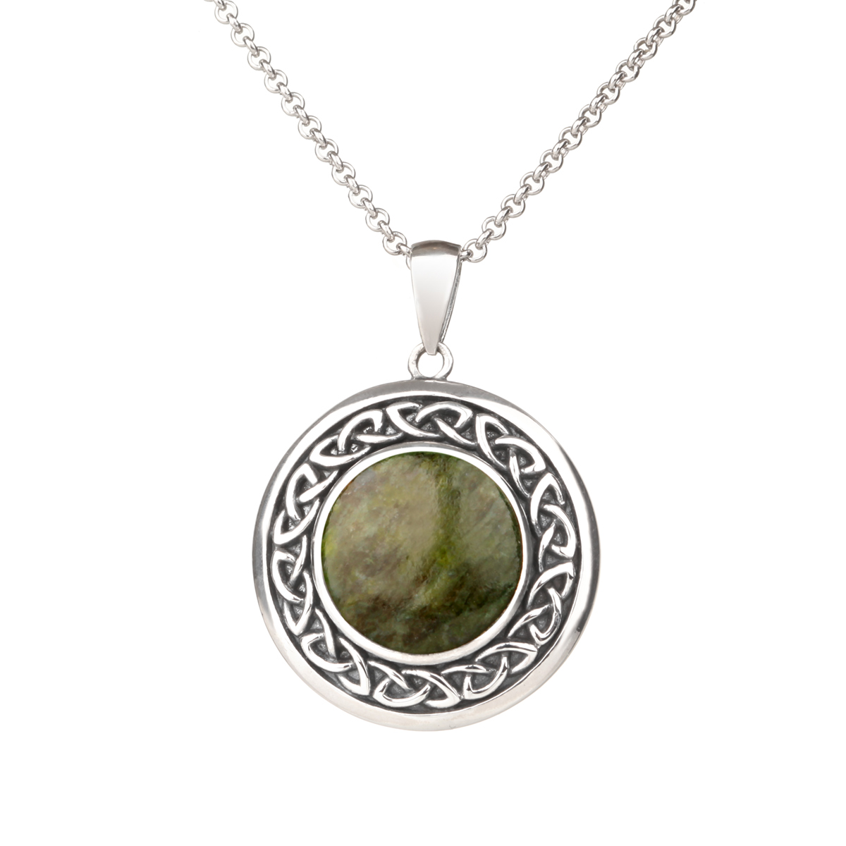 Silver Celtic Shield - Irische Kette aus Connemara Marmor & Sterling Silber