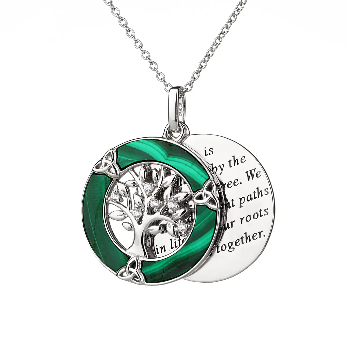 Kette-Anhaeger-family-malachit-silber-lebensbaum-014 Family Tree of Life - Keltische Lebensbaum Kette mit Malachit und Kristall
