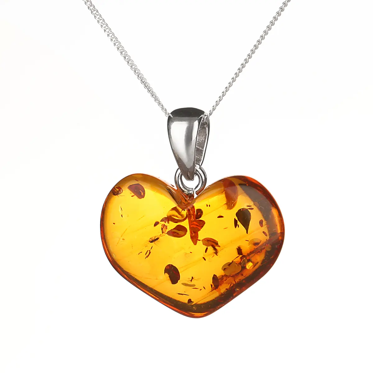 Classic Amber Heart - Irischer Anhänger aus honigfarbenem Bernstein & Sterling Silber Classic Amber Heart - Irischer Anhänger aus honigfarbenem Bernstein & Sterling Silber