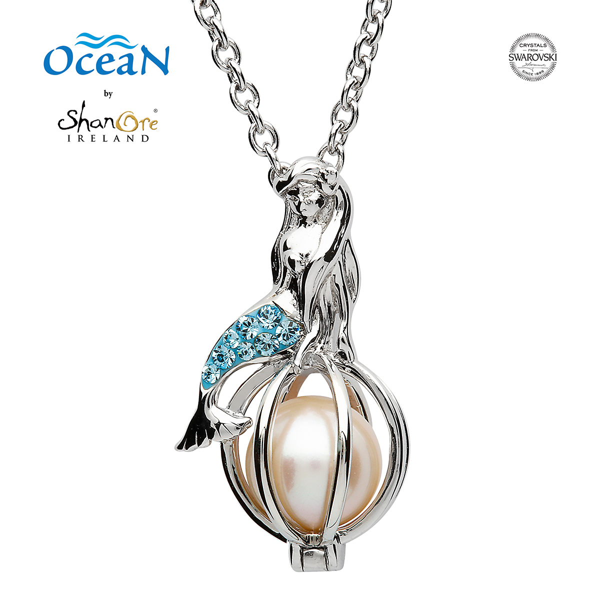 mermaid-meerjungfrau-shanore-kette-002 Meerjungfrau-Anhänger aus Sterlingsilber mit Swarovski® Kristallen – Handgefertigt in Irland