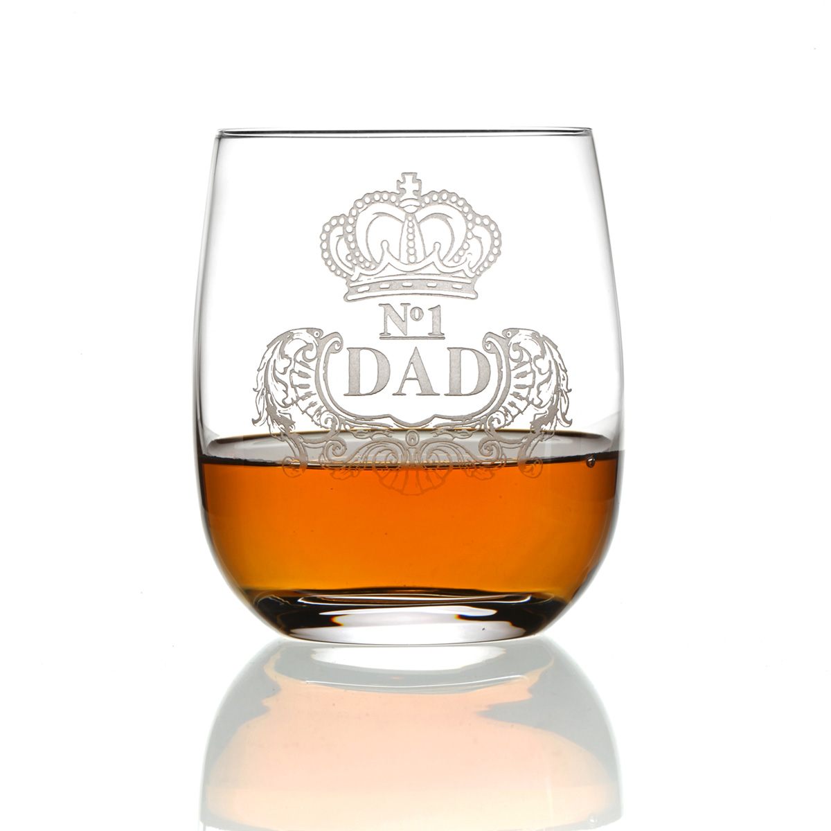 Whisky-Tumbler-Kristall-Glas-Barrel-No1-Dad-002 No.1 DAD - Handgefertigter Barrel Whisky Tumbler aus Kristallglas mit Gravur