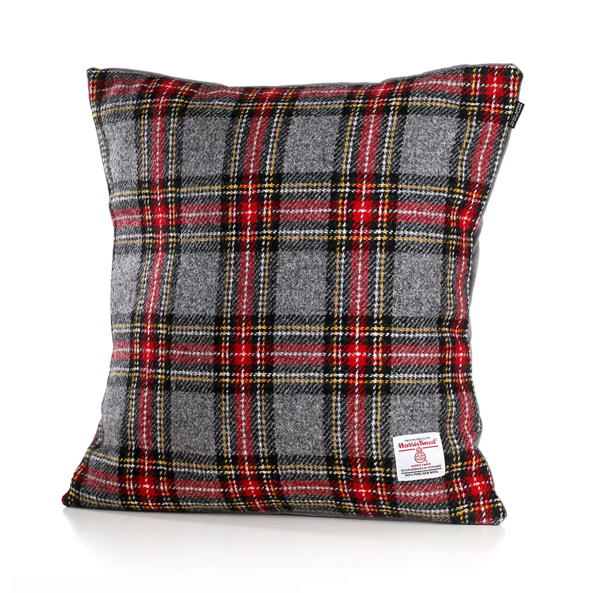 Harris Tweed Kissen aus Schottland - Grey & Red Tartan Check - 45 x 45 cm