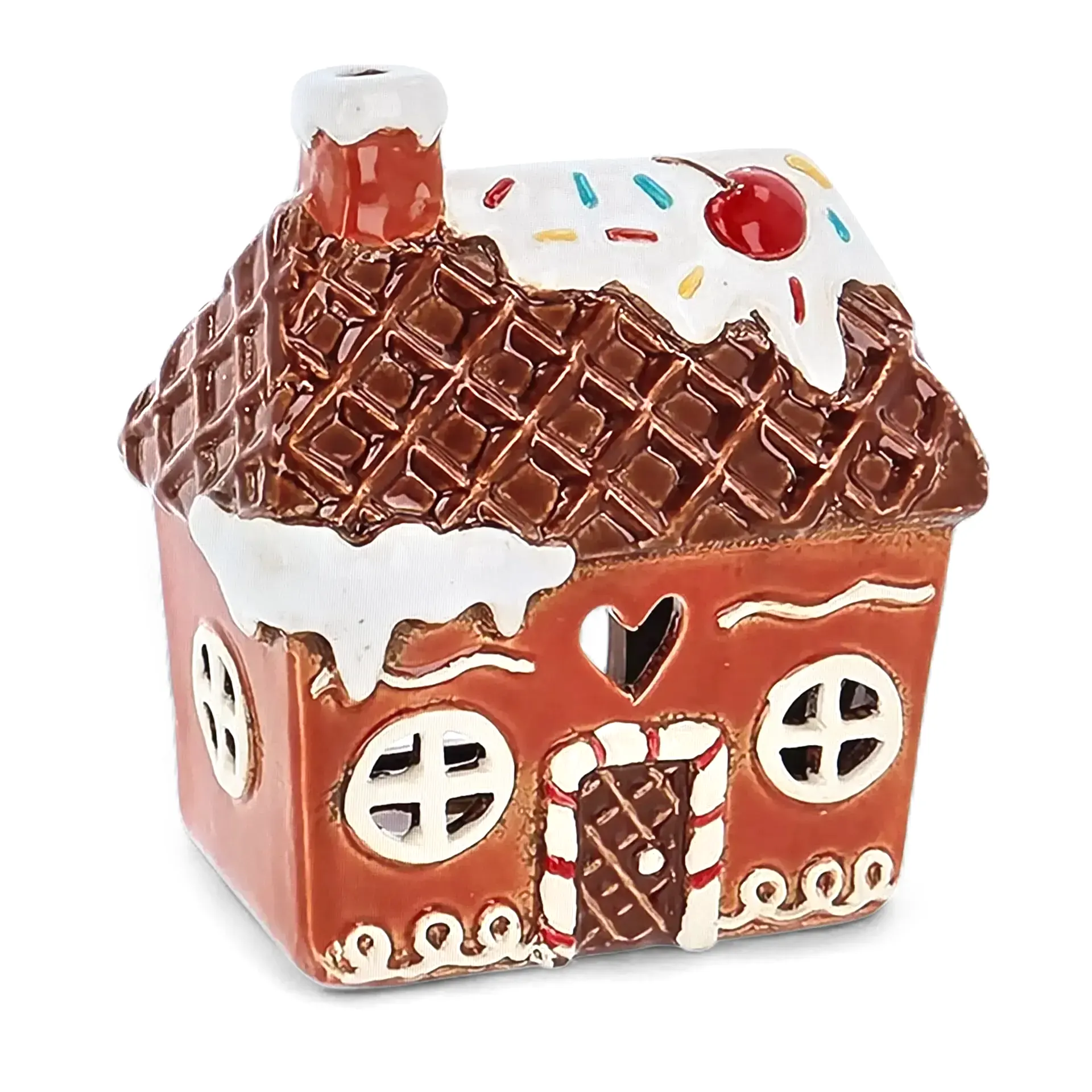 Village Pottery Teelichthalter Gingerbread House – handgefertigtes Keramik-Lebkuchenhaus