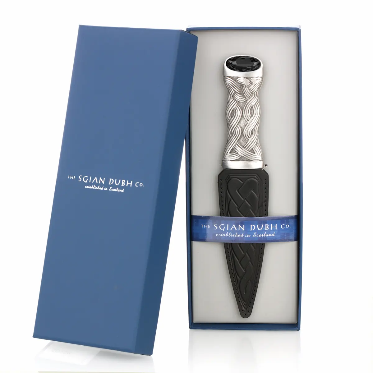 Highland Onyx Sgian Dubh - Edelstahl & Zinn - schwarzer Kristall & Lederscheide