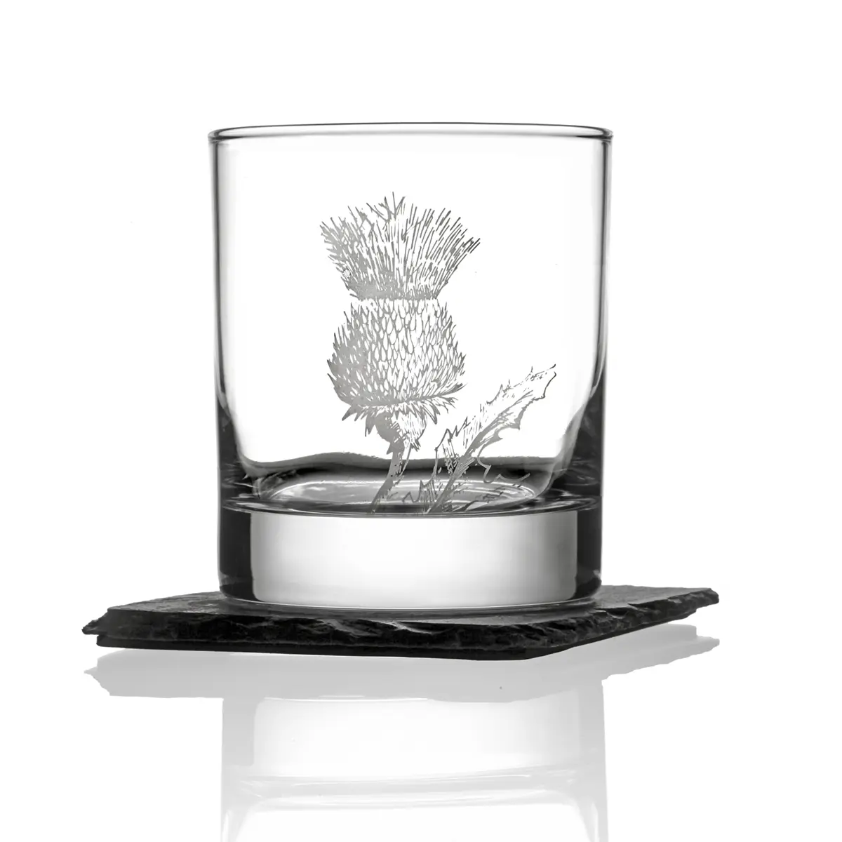 whisky-glas-set-schiefer-just-slate-schottland-distel-thistle-001 Scottish Thistle - Whisky Glas & Schiefer Untersetzer Set