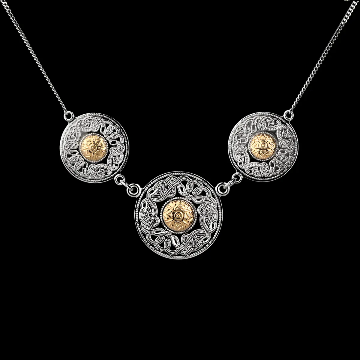 kette-anhaenger-keltisch-celtic-warrior-irland-silber-gold-3fach-rund-002kTeBELAWJaNdA Celtic Warrior - Triple Disc - keltische Kette aus Irland mit Gold Beads