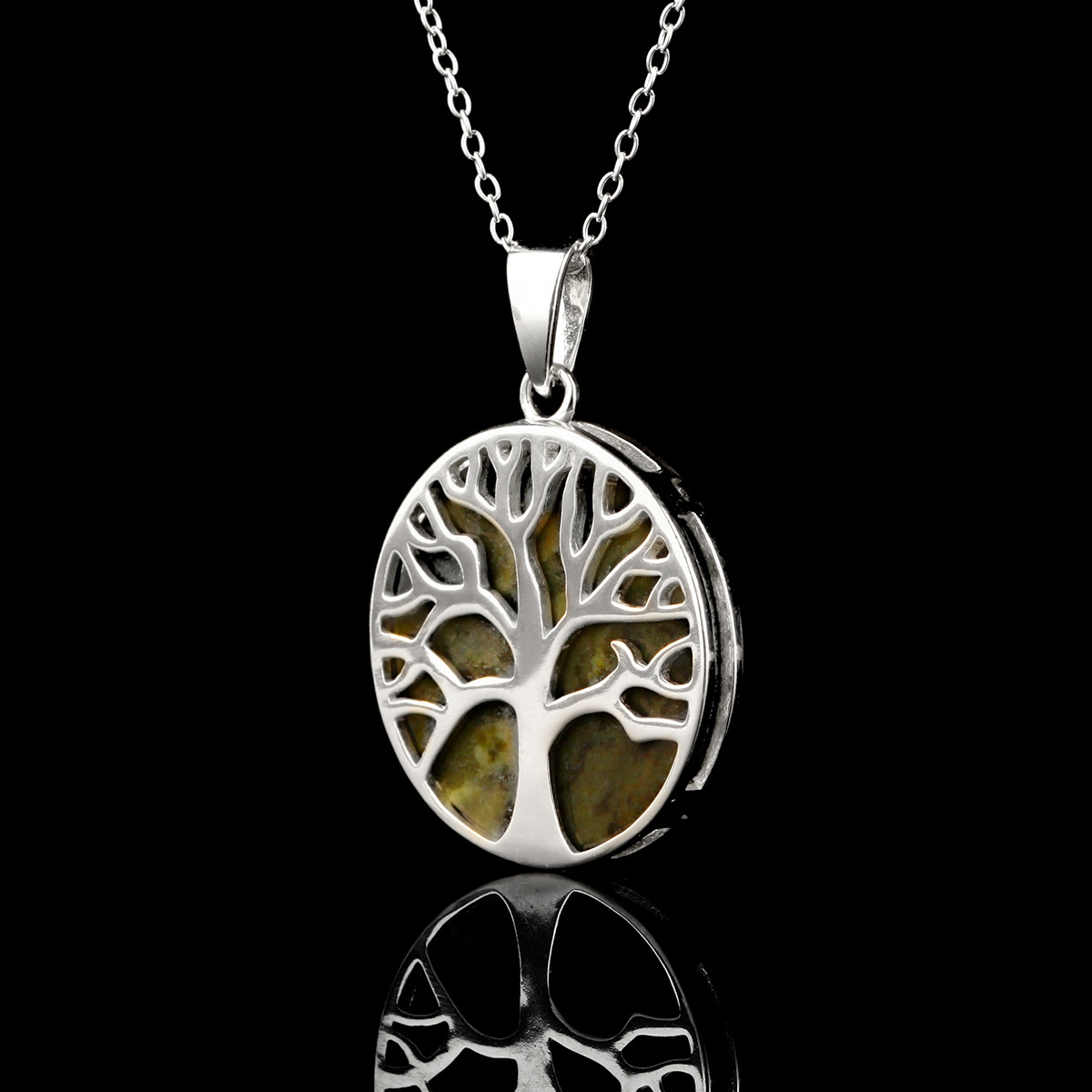 Irische Lebensbaum Kette aus Sterling Silber & Connemara Marmor