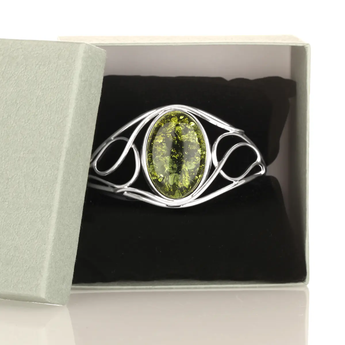 Green Amber Bangle - Irischer Armreif aus grünem Bernstein & Sterling Silber