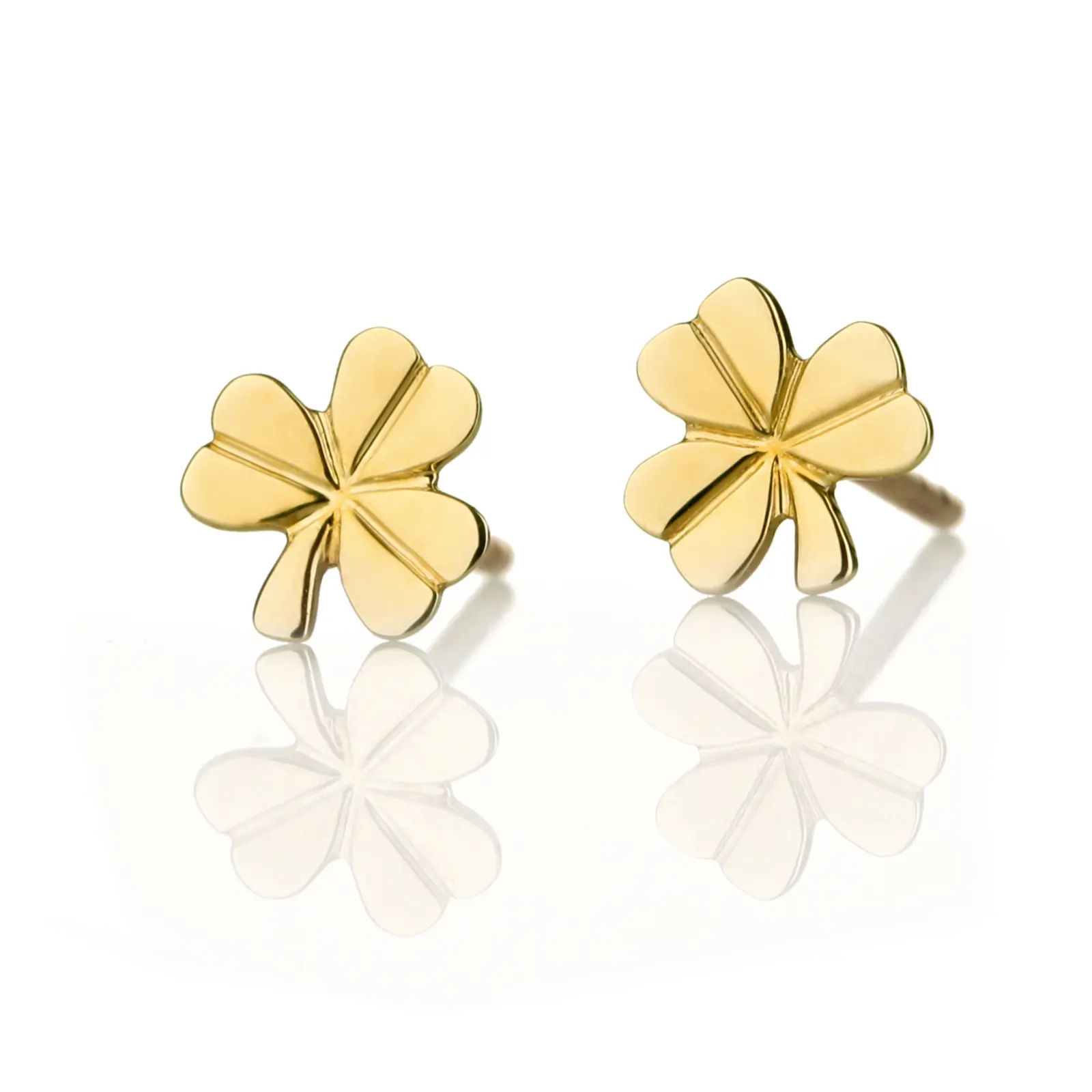 ohrstecker-ohrschmuck-kleeblatt-shamrock-irland-gold-004 Shiny Irish Shamrock - Irische Kleeblatt Ohrstecker - 9K Gold