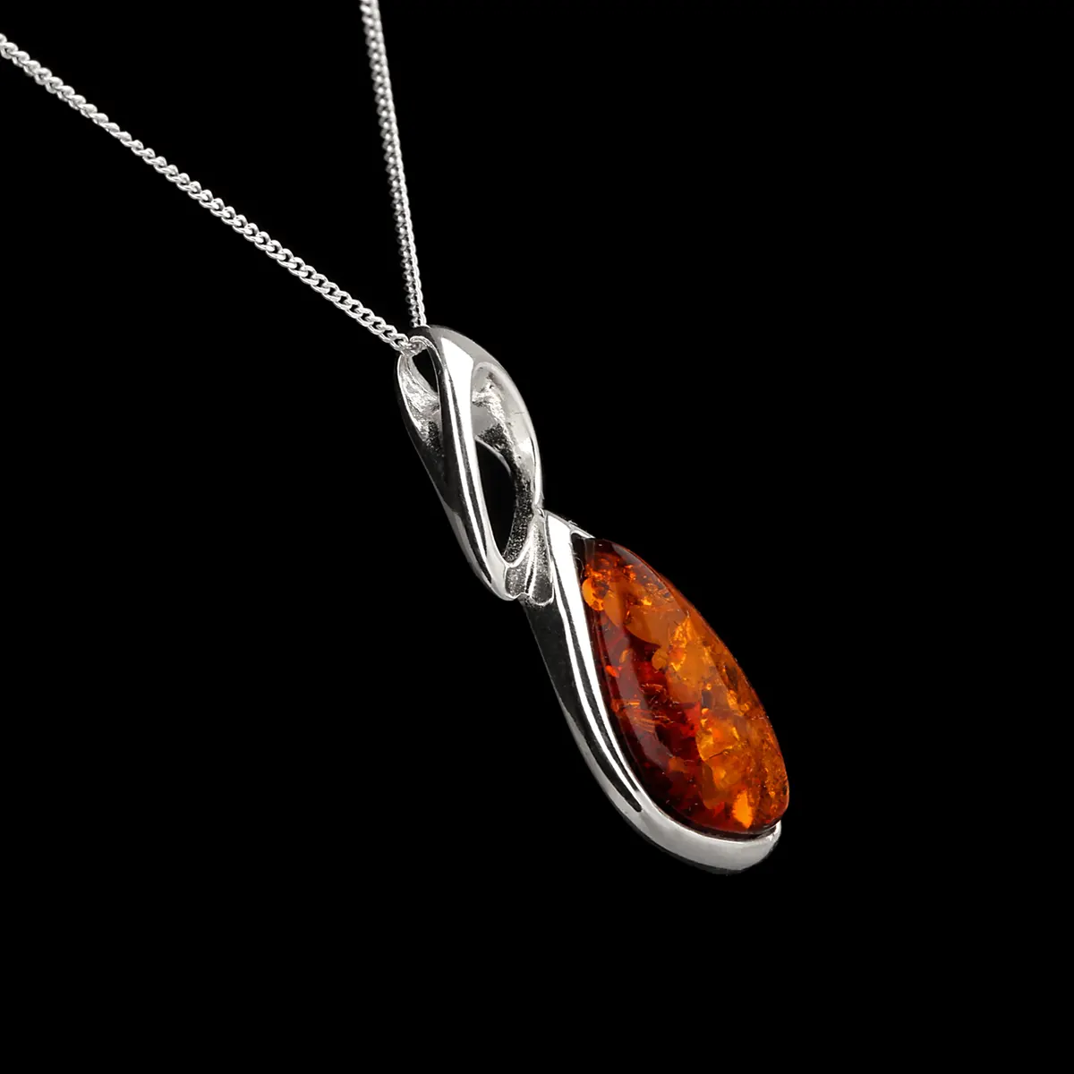 Dainty Amber Drop - Irischer Anhänger aus honigfarbenem Bernstein & Sterling Silber