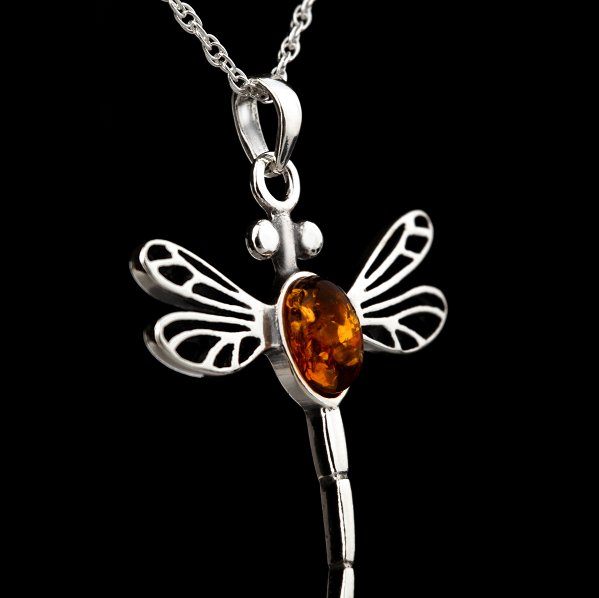 Dragonfly in Amber Kette - Outlander Libelle aus Schottland - Silber & Bernstein