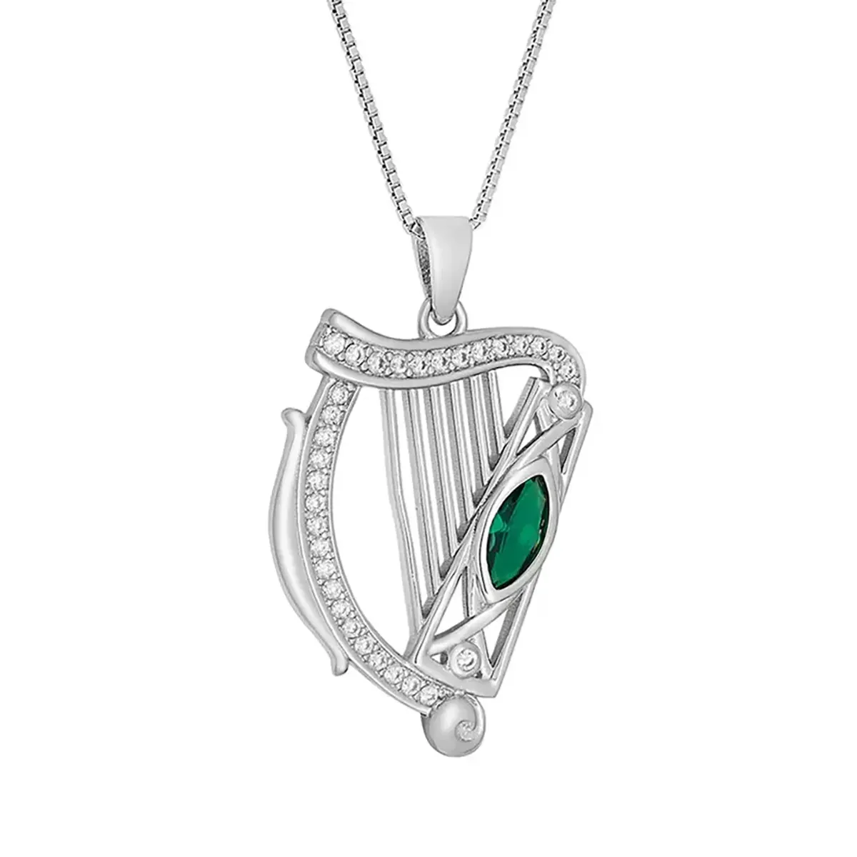 Irische Harfe Anhänger aus Sterlingsilber mit keltischen Ornamenten und Kristallen