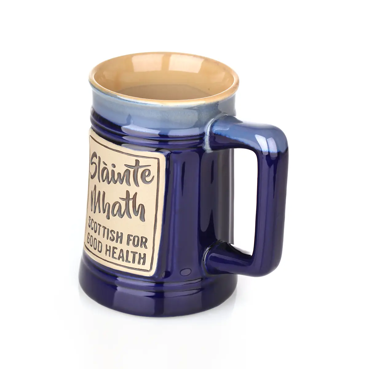 bier-krug-becher-tankard-schottland-slainte-math-003 Slàinte Mhath - Schottischer 1 Pint Keramik Bierkrug - Blau