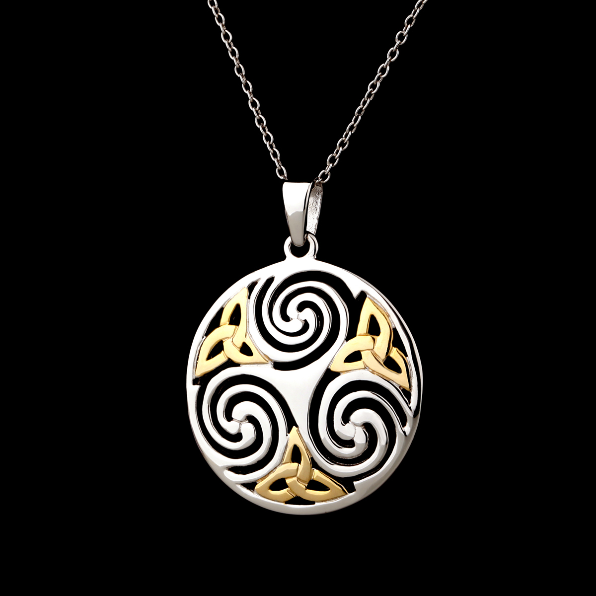 Keltische Trinity & Triskele Kette aus Irland - Sterling Silber & Gold