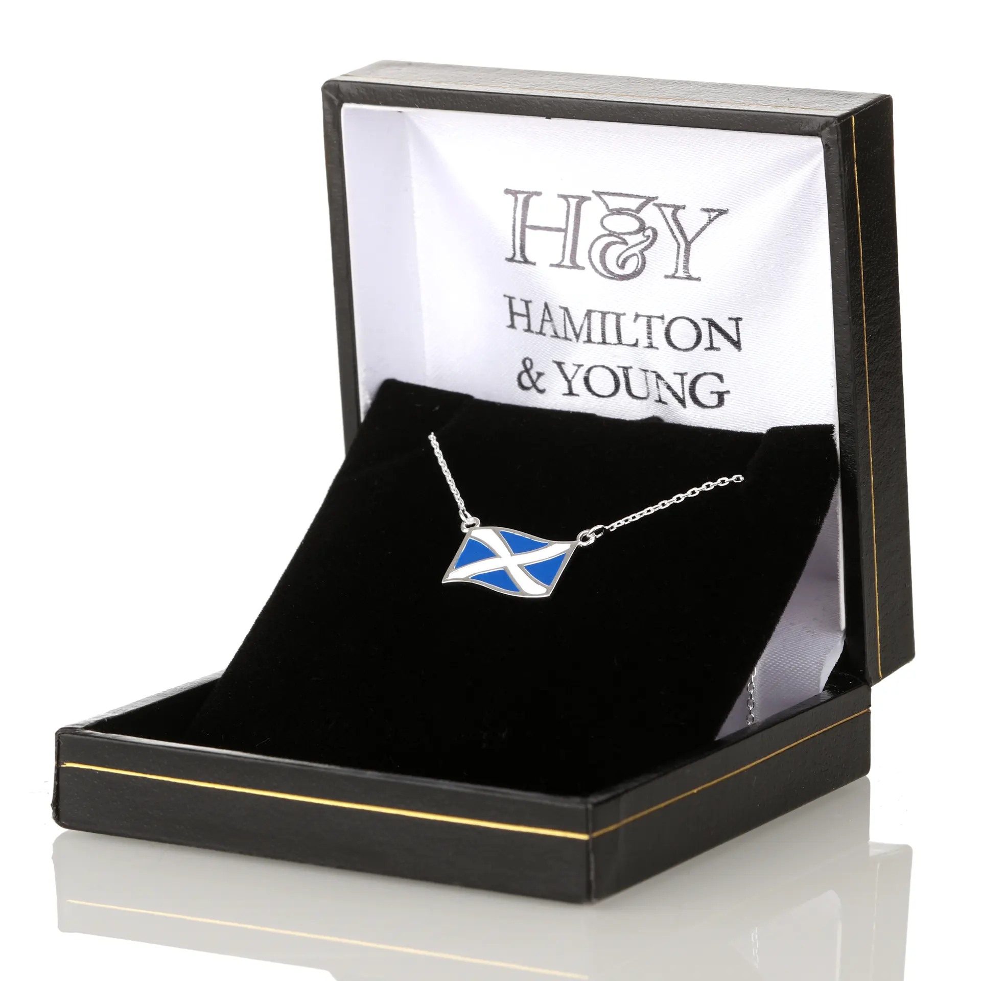 Saltire - Schottlands Flagge als Kette aus Sterlingsilber und Emaille Saltire - Schottlands Flagge als Kette aus Sterlingsilber und Emaille