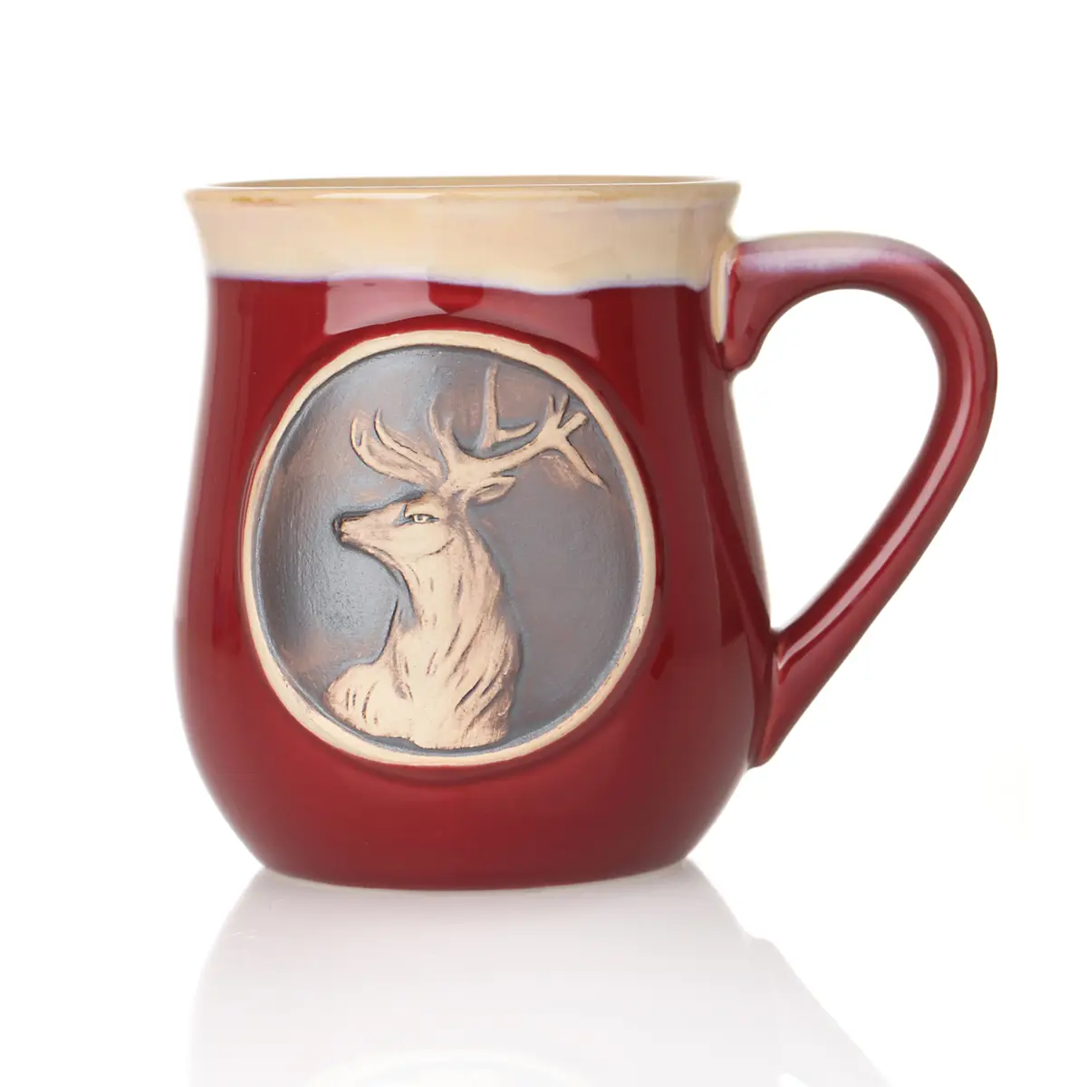 Highland Stag Stoneware Mug - Schottischer Hirsch Keramik Becher in Rot