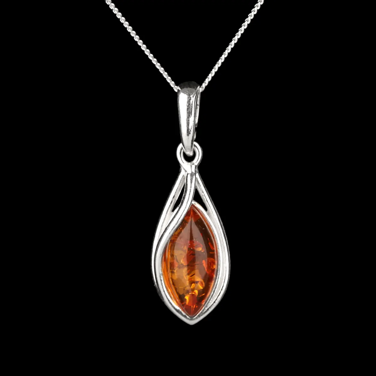 Amber Drop - Irischer Anhänger aus honigfarbenem Bernstein & Sterling Silber