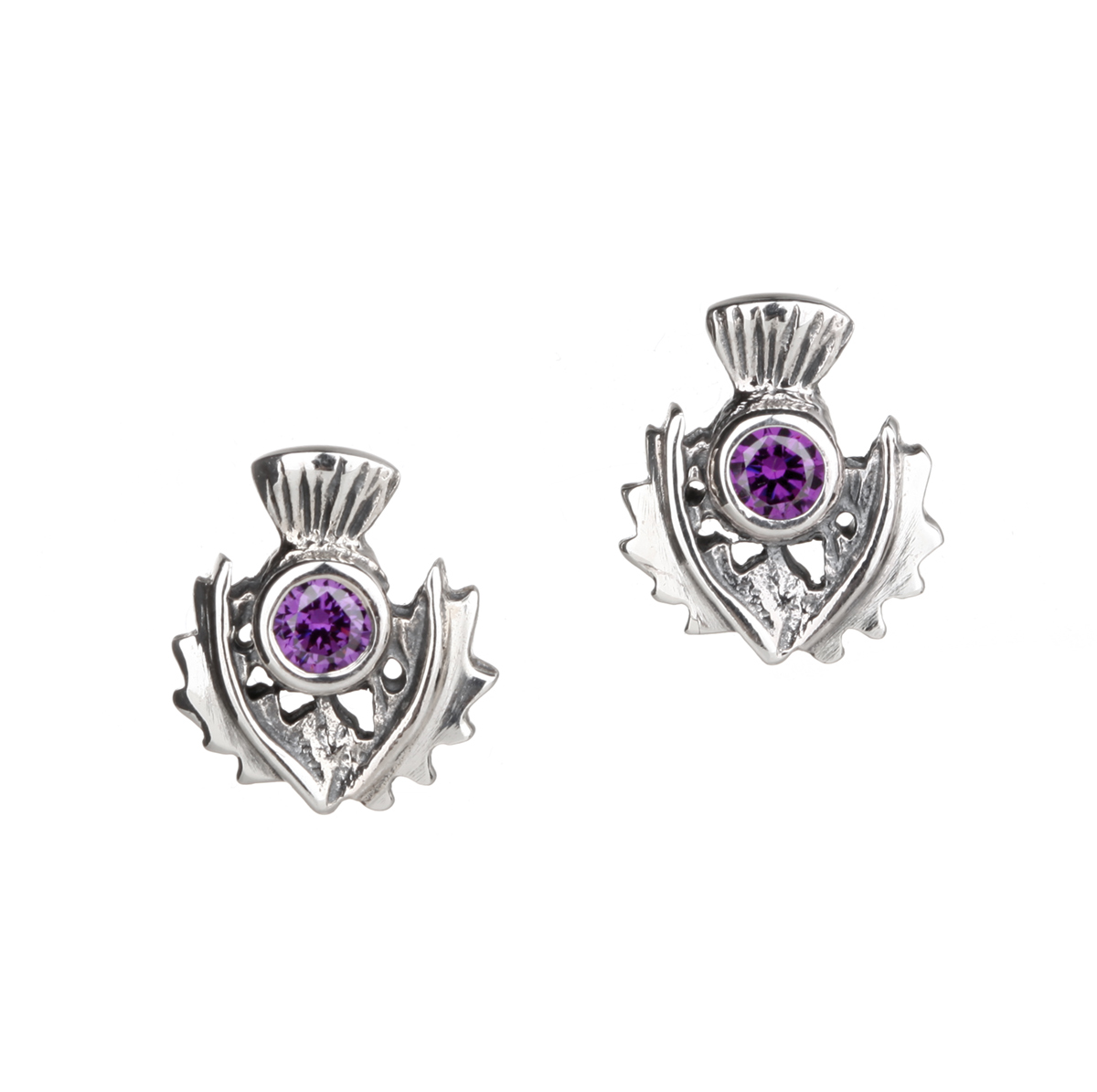 ohrstecker-ohrschmuck-schottisch-distel-thistle-kristall-003 Schottische Distel - Ohrstecker aus Sterling Silber und Amethyst