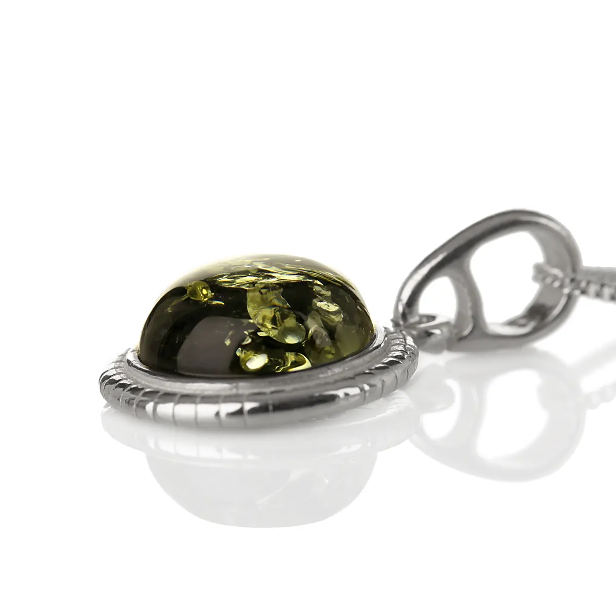 Green Amber Circle - Irische Kette aus grünem Bernstein & Sterling Silber