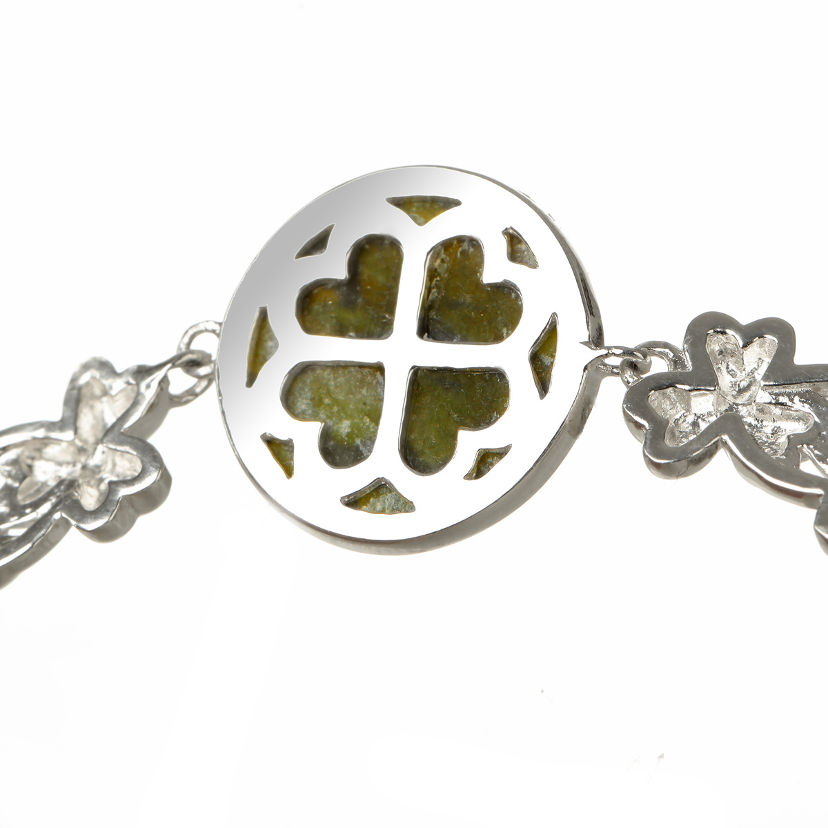 Irish Shamrock Armband aus Sterlingsilber mit Kleeblättern aus Connemara Marmor