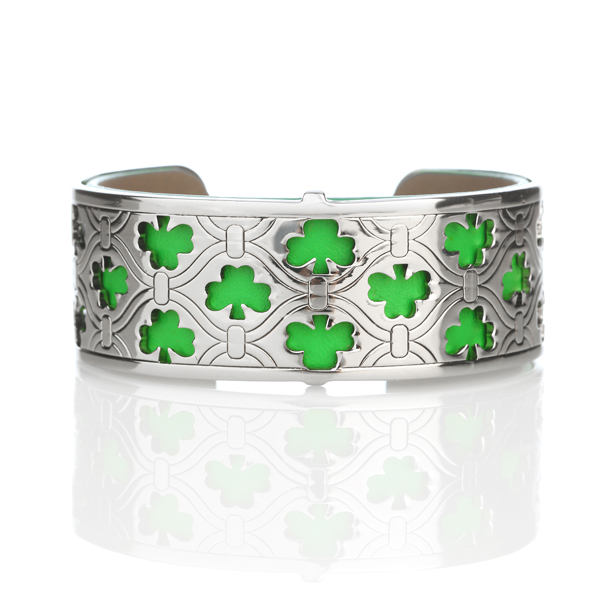 Irish Shamrock Armreif mit Ledereinsatz & irischen Kleeblättern