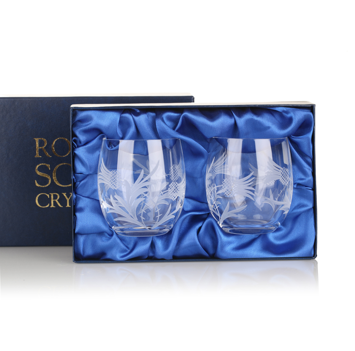 2 x Flower of Scotland Barrel Tumbler - Kristall Whiskyglas mit Distelschliff aus Schottland