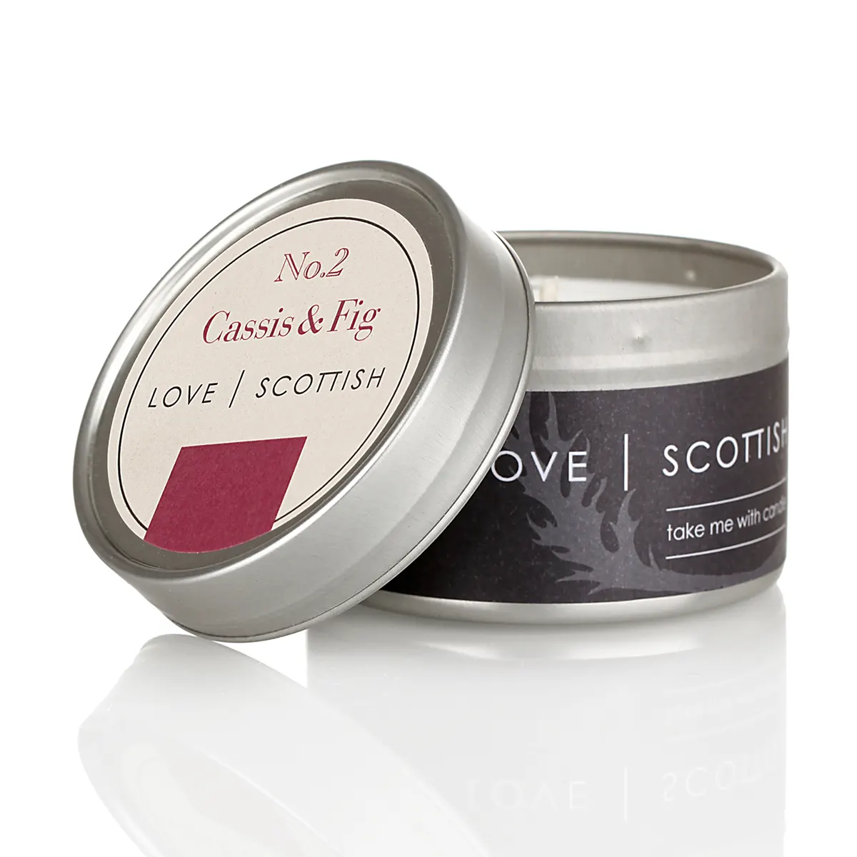 Love Scottish Travel Tin - Cassis & Fig - handgefertigte Duftkerze aus Kokoswachs