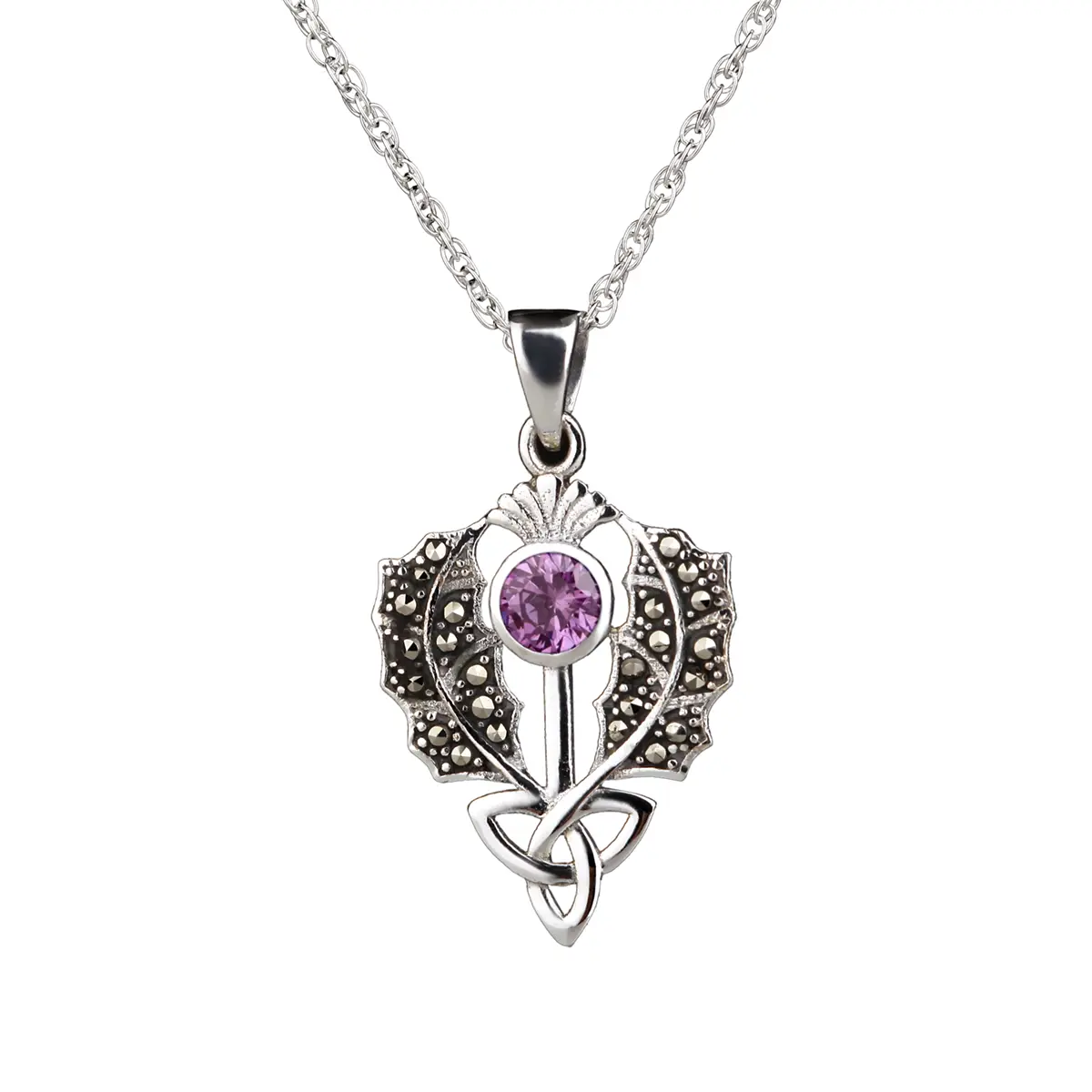 Scottish Thistle - Schottische Distel Kette aus Sterling Silber mit Markasit & Amethyst