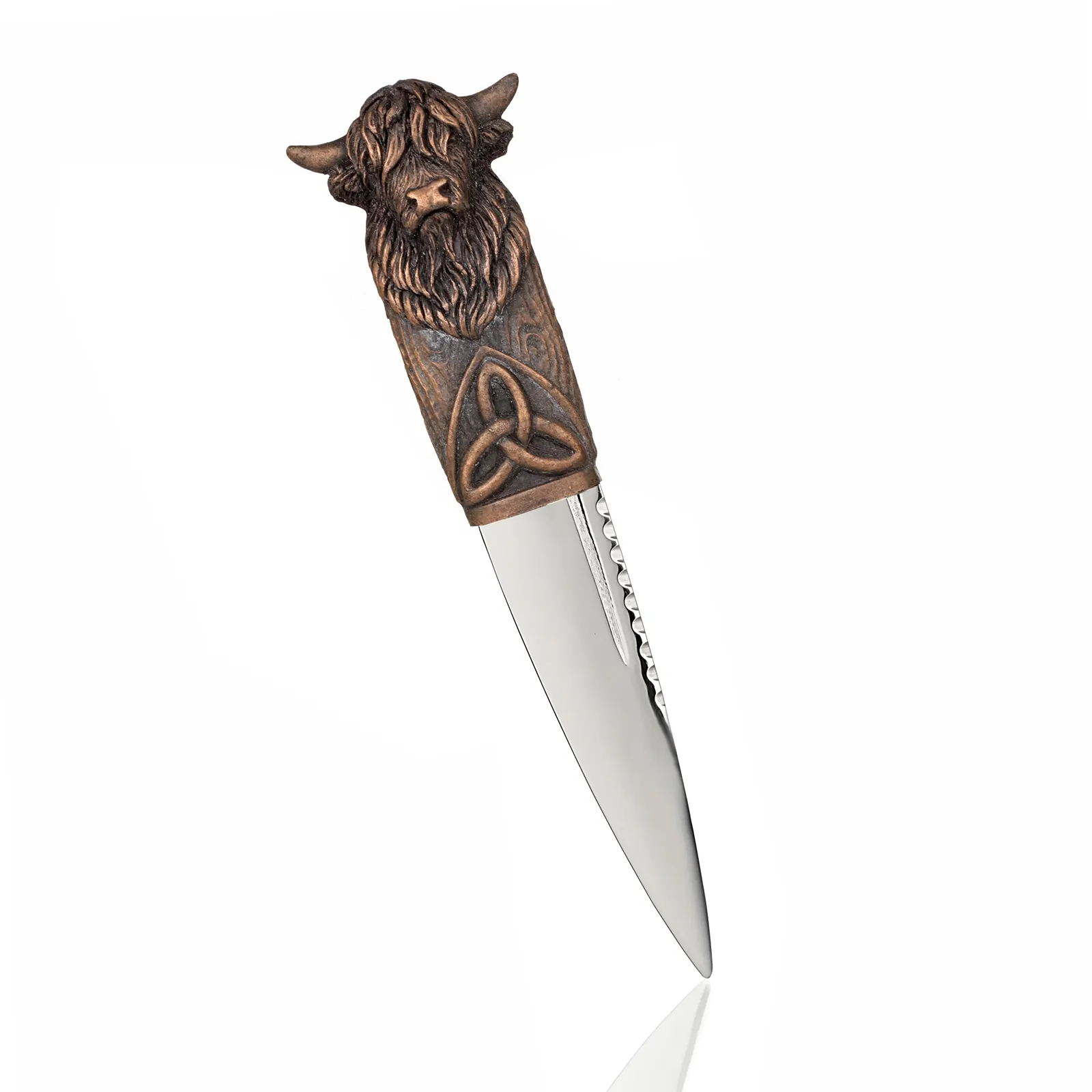 Schottischer Highland Cow Sgian Dubh mit Edelstahlklinge & Lederscheide