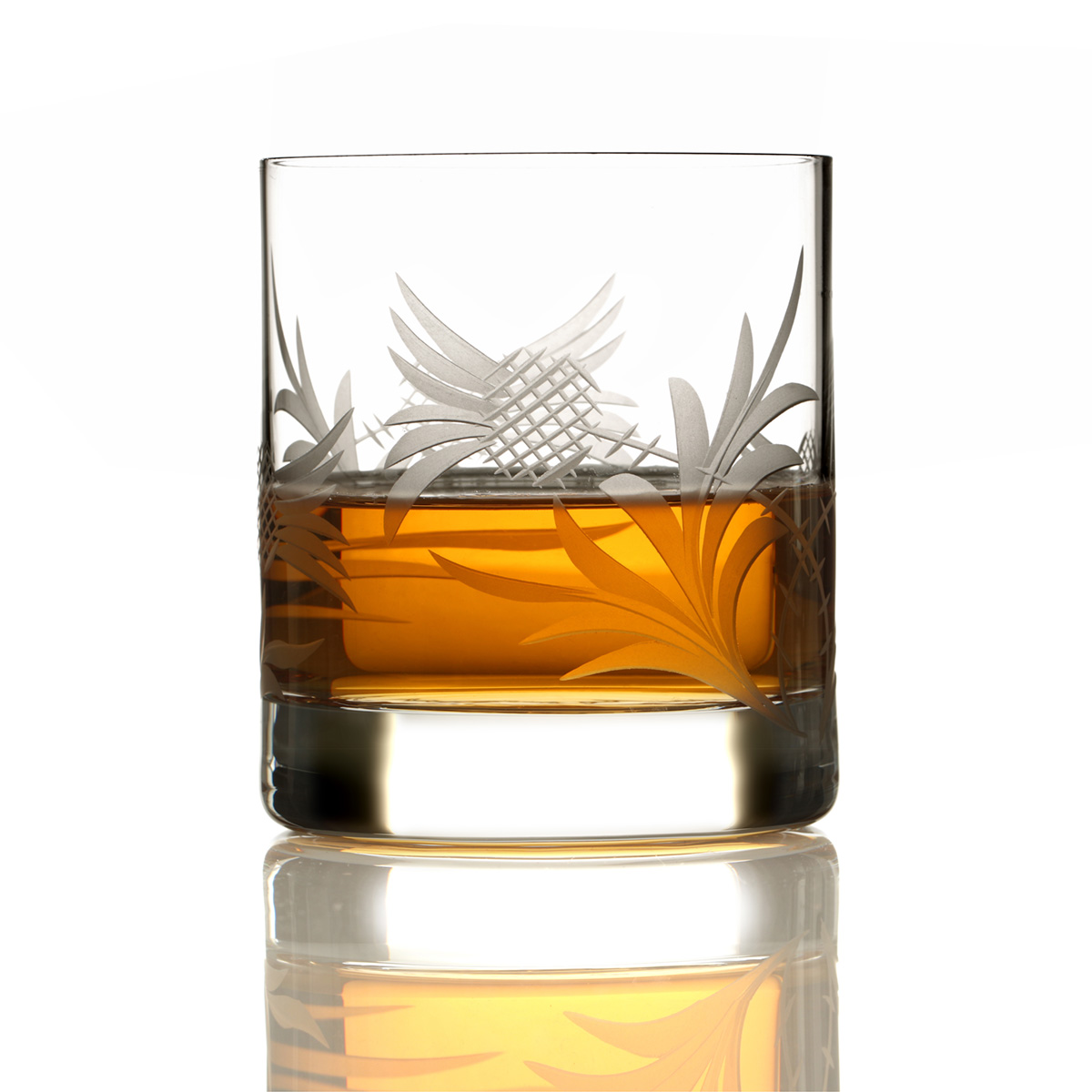 Flower of Scotland - Geschenkset - 4 x Kristall Whisky Glas mit gravierten Disteln