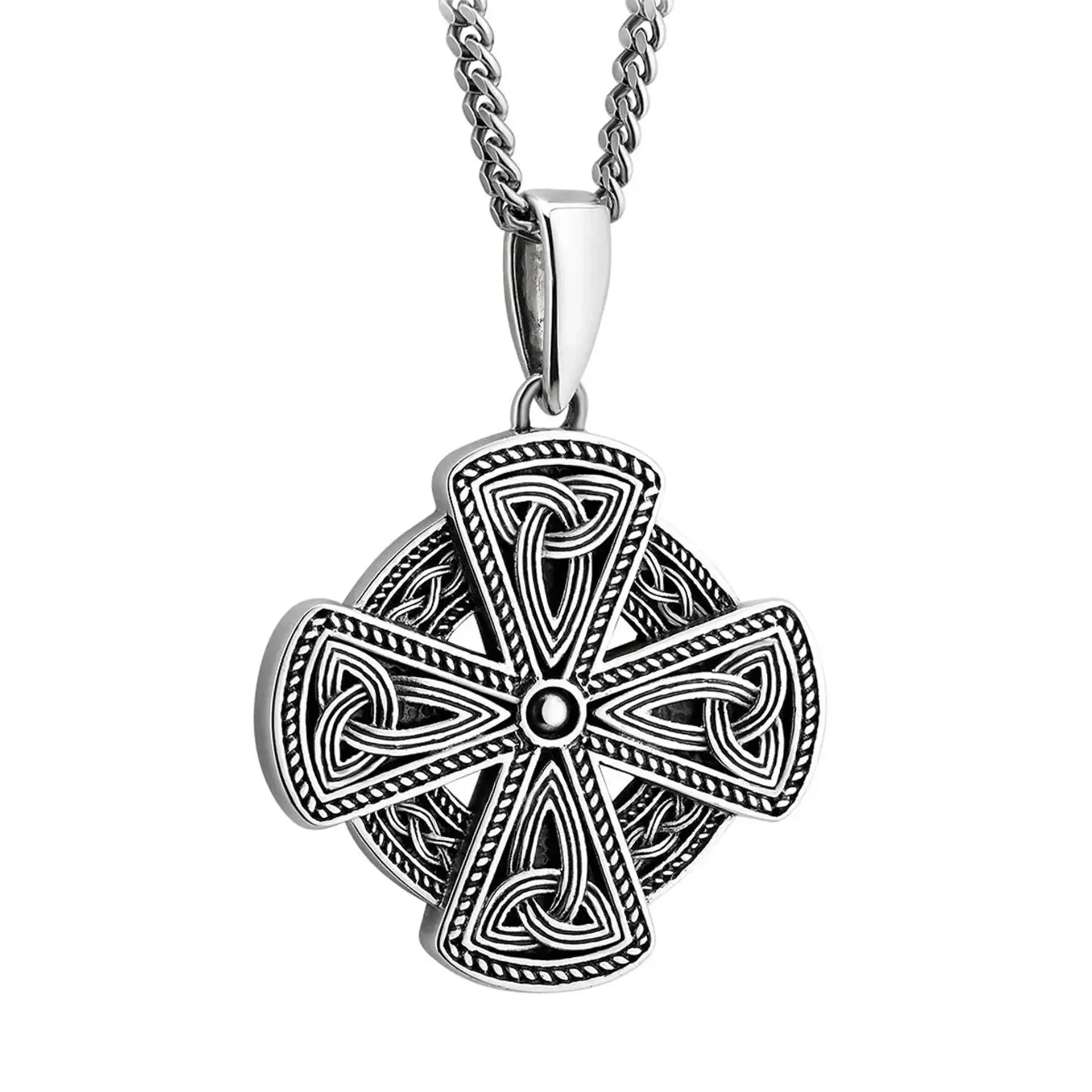 Keltisches Kreuz aus oxidiertem Sterlingsilber im modernen Stil - Handgefertigt in Irland