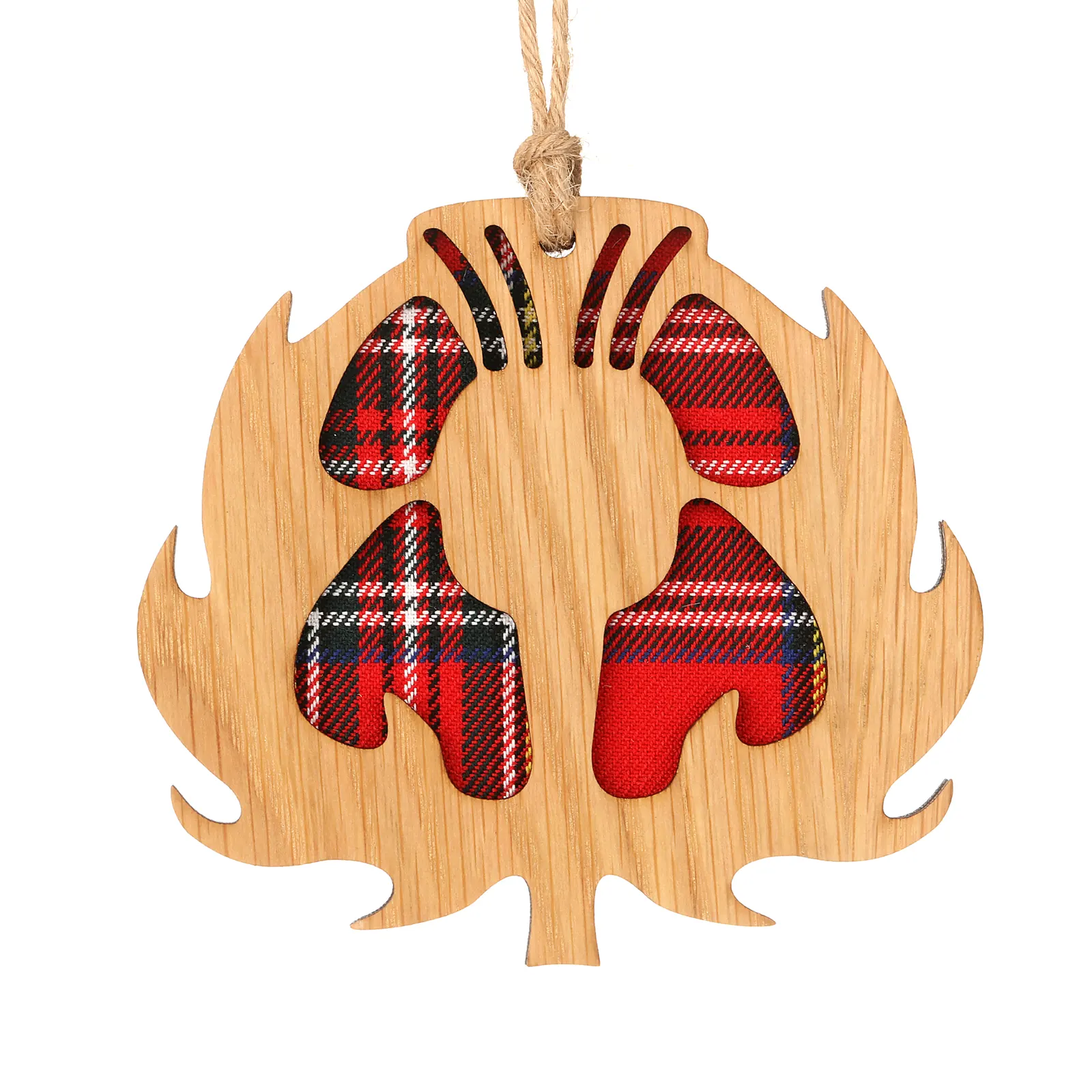 Scottish Thistle - Holz-Aufhänger mit schottischer Distel und Tartan-Hintergrund